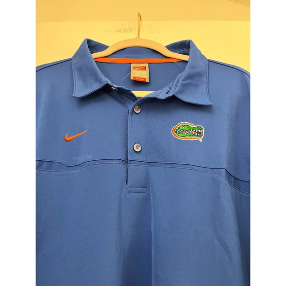 Nike Team Fit Dry Blue Short Sleeve Button Up Gator Activewear Golf Polo Mens XL - Picture 2 of 5